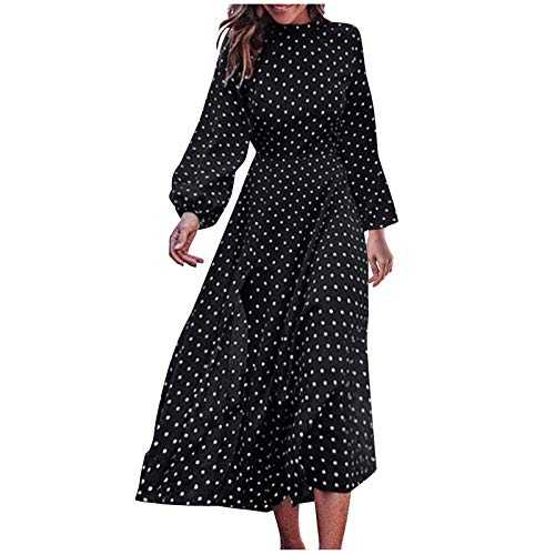 Line Skater Dress Round Neck Polka Dot Long Sleeve Irregular Hem Dress Long Sleeved Maxi Dress for Women