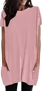 Women's Top Glitter Women's Casual Fashion Simple Plain Round Neck Short Sleeve Pocket Long Top Sleep Top Women