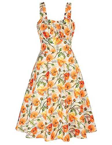 Belle Poque Women's Vintage Sleeveless A-Line Midi Dress Sweetheart Neck Sleeveless Cocktail Party Dress