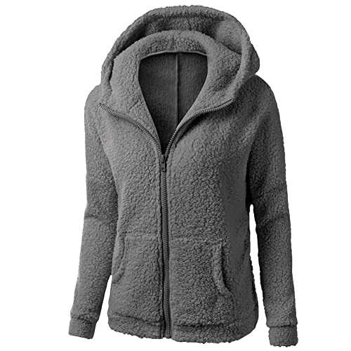 Yolimok Womens Winter Jacket Fleece Hoodie Sherpa Lined Full Zip Up Winter Warm Soft Teddy Fleece Hooded Sweatshirt Fluffy Jumper Hoody Sweater Coat Overcoat Cardigan Ladies Hoodies
