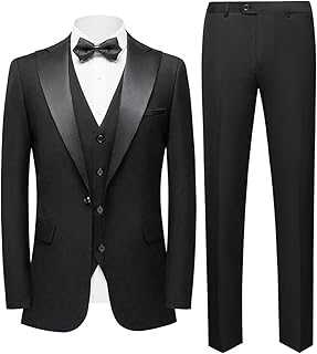 Sliktaa Men Suits 3 Piece Suit Set Slim Fit Single Breasted One Button Formal Tuxedo Suit Wedding Business Performance Blazer Waistcoat Trousers
