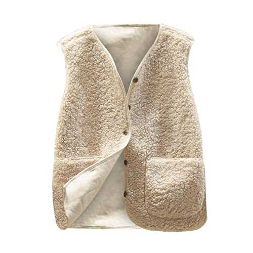 Teddy Fleece Gilet for Women Sleeveless V-neck Button Down Vest Sherpa Fluffy Waistcoat Coat Solid Color Lightweight Cozy Gilets Ladies Winter Soft Jacket with Pockets Fur Fuzzy Coat Outwear Clearance