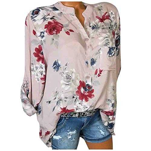 Women's Long Sleeve Floral Shirt - Blouse - Women's Mao Collar - Button Tee Shirt Large Size Pocket Top Casual Fashion Classic Beach Tops Casual Slim Fit Tunic Simplicity