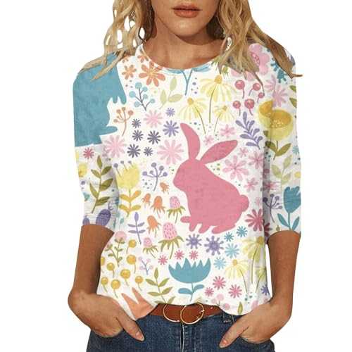 Women Blouse Party Elegant Short/Long Sleeve Tops for Work UK Printed T-Shirt Mid-Length 3/4 Sleeves Blouse Round Neck Casual Tops Ladies Business Office Loose Top Fall/Summer