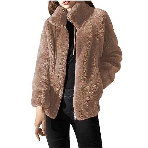 HAOLEI Fleece Jackets for Women UK Clearance Full Zip Plush and Thick Sweater Outerwear Ladies Cozy Oversize Fluffy Coat Stand Up Collar Zipper Plus Size Teddy Jumper Winter Trendy Warm Blazer Tops