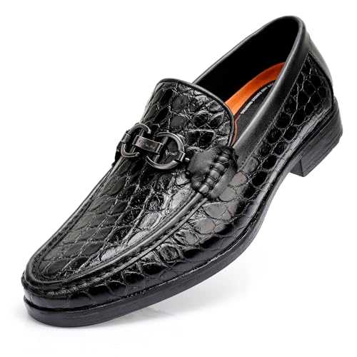 ChrisLOOK Men's Leather Crocodile Printed Dress Shoes Slip on Loafer Penny Loafers Walking Oxford Shoes
