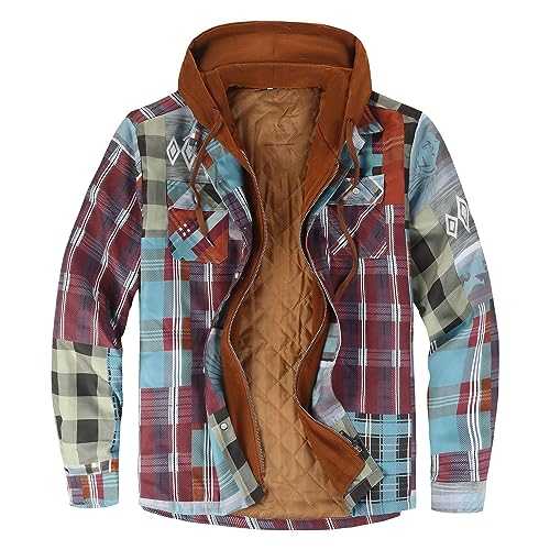 Zip Up Hoodies for Men Fashion Casual Plaid Polar Fleece Pocket Hooded Zipper Buckle Composite Coat Jacket Thick Coat Sailing Jacket for Men Mens Jacket Smart Casual Designer