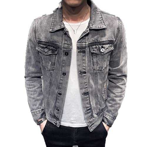 ABUCIYO Denim Jacket Men Hole Retro Motorcycle Basic Coat Streetwear Hip Hop Bomber Jacket Cowboy Men's Jean Jacket