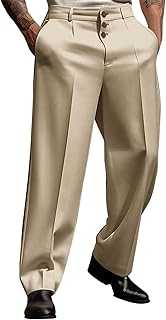 Mens Formal Suit Pants Loose Fit Straight Leg Business Trousers Elasticated Dress Trousers with Pockets Pleated Stretch Smart Office Work Trousers Chino Pants