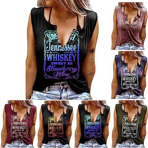 KUIH Womens 2024 Summer Fashion T-Shirt Smooth As Tennessee Sweet As Strawberry Sleeveless V-Neck Tank Tops for Holiday Summer Party