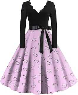 Women's Valentine's Day Dresses Elegant Long Sleeve V Neck Tunic Swing Dress Trendy Love Heart Printed Plus Size Cocktail Party Midi Dresses