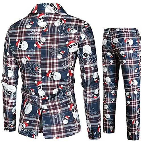 NOAGENJT Men Suits Fashion Casual Christmas Printed Suit Jacket Pants Suit 2 Piece Complete Tuxedo for Men