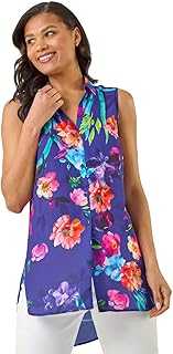 Roman Originals Sleeveless Shirt for Women UK Ladies Blouse Top Button Through Summer Smart Casual Work Cocktail Party Office Holiday Special Occassion Evening Going Out
