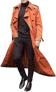 Men's Trench Coat Long Double Breasted Trench Coat Belted Lightweight Jacket Belted Windbreaker Fit Slim Overcoat