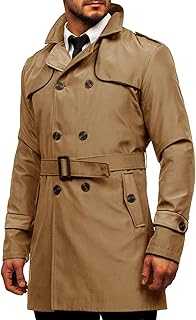 Runcati Trench Coat Men's Slim Fit Double Breasted Coat Medium Length Classic Business Casual Coat Autumn Windproof Coat