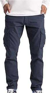 Cargo Trousers for Men UK Casual Straight Leg Relaxed Fit Pants Running Joggers Activewear Bottoms Lightweight Comfortable Soft Solid Colour Leisure Sports Tracksuit Bottoms