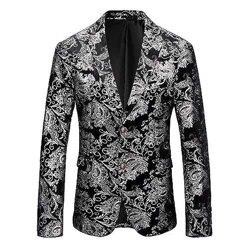 Gold Print Mens Blazer, Single Breasted Blazer Men Men'S Blazer Printed Suit Jacket for Wedding Party Dress Dinner Suit Jacket for Party Classic Slim Fit Casual Blazers Men'S Tuxedo Jackets