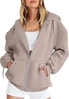 OUMSHBI Womens Hoodies Zip Up Hooded Jacket Sweatshirts With Pockets Y2K Zipper Plain Cardigans Outwear Coats Fleece Oversized Ladies Jackets Autumn Winter Womens Hoodie Sweatshirt