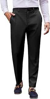 Runcati Men's Flat Front Suit Trousers Plain Classic Fit Men's Trousers for Business and Leisure