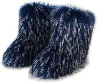 Cheuling Women's Faux fur Boots Winter Mid-Calf Warm Snow Boots Fuzzy Fluffy Furry Comfy Short Boots Indoor Outdoor Flat Boots