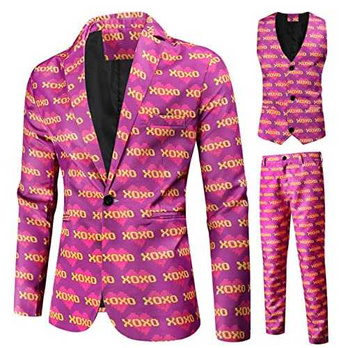 Zhiyao Valentine's Day Suit Men's Slim Fit 3-Piece Suits Men's Suit Jacket for Wedding Business