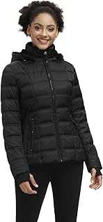 Women Midweight Winter Down Puffer Jacket, Warm Hooded Winter Down Jacket for Women with Faux-Fur Hood & Collar