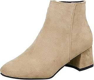 WILLBEST Winter Boots for Women UK Cowboy Ankle Boot Western Retro Cowgirl Wide Calf Stretchy Boot Block Heels Faux Suede Combat Booties Shoe