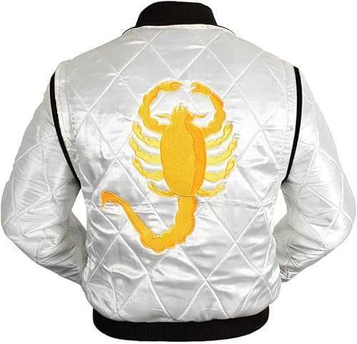 LP-FACON Mens Scorpio Logo Quilted Satin Bomber Jacket Black/White