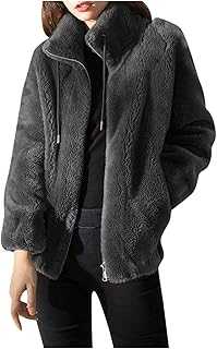 Cocila Blouses for Women UK Plus Size Women Fashion Coat Fleece Faux Splicing Outerwear Zipper Jacket Pocket Long Sleeve Warm Coats Plain Jacket