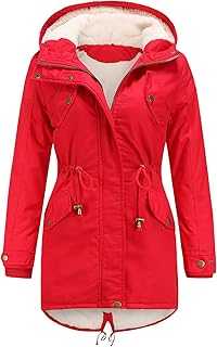 Women's Hooded Fleece Lined Parka Coat Winter Padded Windproof Warm Jacket Coat