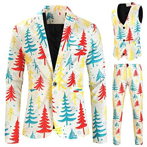 Men Suits Fashion Casual Printed Christmas Jacket Pants Vest 3 Piece Men Suits Sets Men Suits Slim Fit