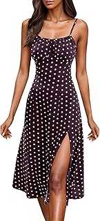 Women's Summer Dresses Spaghetti Straps Boho Flowy Backless Dress Casual Sleeveless Cocktail Midi Beach Sundress with Split
