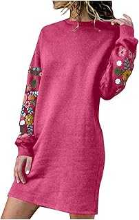 Women Dresses Sale Clearance, Women's Elegant Dress for Party, Black Floral Embroidery Jumper Dress with Side Buttons, Size 4XS, UK Size 10, Regular Body Type, Above Knee Length, Cable Twist Style