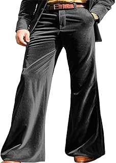 Mens Dress Trousers Velvet Relaxed Vintage 60s 70s Bell Bottom Stretch Fit Classic Comfort Flared Flares Retro Leg Disco Pants