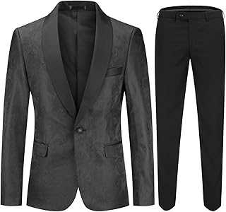Sliktaa Mens 2 Pieces Floral Suits Slim Fit Formal Suit One Button Notched Lapel Tuxedo Blazer & Trousers Wedding Dinner Jacket
