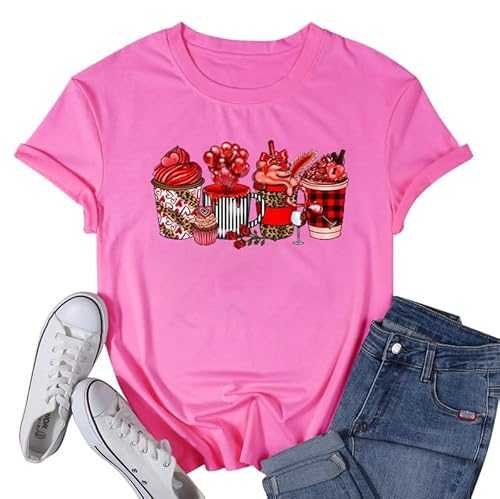 Valentines Shirts for Women Cute Coffee Latte Graphic Holiday Casual Outfit Short Sleeve Tops