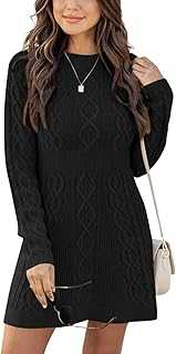 Ebifin Sweater Dresses for Women Elegant Jumper Dresses Knitted Round Neck A-Line Mini Dress Winter Pullover Dresses.