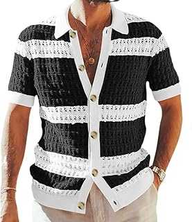 BERCIELY Men's Knitwear Youth Classic Retro Fashion T-Shirt Regular Fit Casual Knitted Tops Thin Soft Breathable Short Sleeves