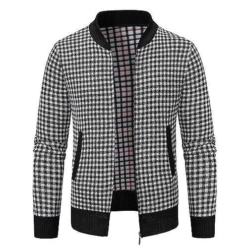 RLEHJN Mens Knitted Jumper UK Sale Clearance Bomber Jacket Men Soft Zipper Cardigans Sweater Winter Warm Knit Stand Collar Jumper Long Sleeve Regular Fit Knitwear Coat Casual Outwear