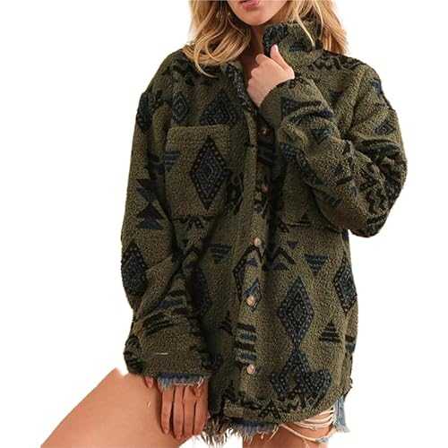 RICOCHO Womens Aztec Western Fleece Jacket Women's Winter Aztec Fuzzy Sherpa Jackets Lightweight Fuzzy Sherpa Coat