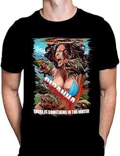 Wild Star Hearts WSH - Piranha Something in The Water - Flesh Eating Fish Horror Movie Fan Merchandise Halloween Horror Gothic Gore 70s Film 70s Vintage Horror Men's Black T-Shirt