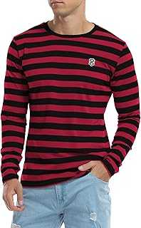 KUYIGO Mens Long Sleeve Striped T Shirt Cotton Classic Crew Neck Young Fashion Tops