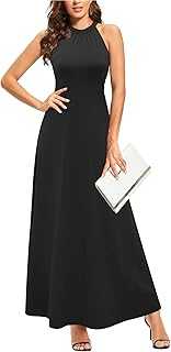 STYLEWORD Women's Maxi Dresses Halter Neck Summer Dress Floral Print Sleeveless Off Shoulder Elegant Long Dress