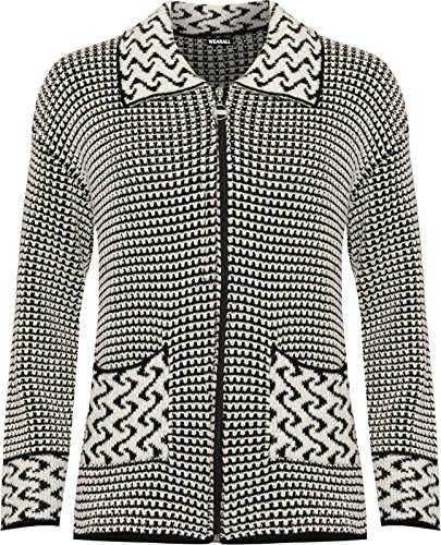 WearAll Women's Plus Womens Long Sleeve Knitted Cardigan Ladies Zip Pocket Leopard Collar Jumper Jacket 8-26