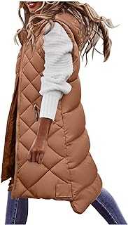 gfdrt Women's Padded Gilet Longline Hooded Jacket Ladies Long Winter Coat Vest Sleeveless Warm Down Quilted Vest With Hood Jacket Coat With Pockets Down Jacket Quilted Outdoor