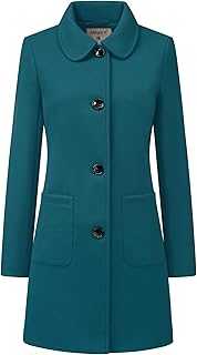 Allegra K Women's Winter Single Breasted Peter Pan Collar Outwear Trench Coat Small Lake Blue, Lake Blue, S