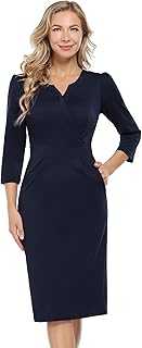 KOJOOIN Women's Work Dress V-Neck Business Slim Bodycon Pencil Dress