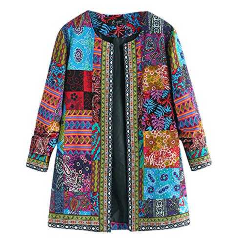 PowerFul-LOT Women Vintage Ethnic Style Floral Print Long Sleeve Plus Size Cotton Jacket Coat New ladies Coat