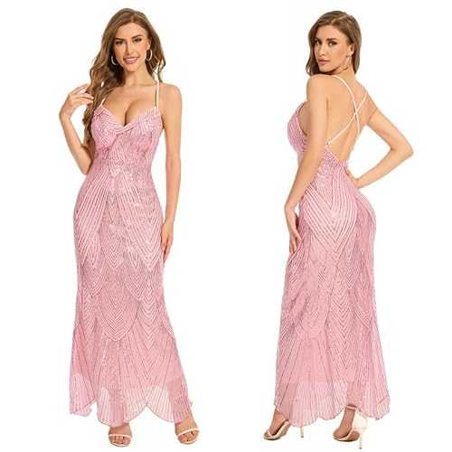 Women's V Neck Spaghetti Straps Sequin Sparkly Glitter Irregular Hem Prom Dress Bcakless Maxi Evening Gowns