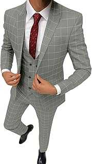 Men's Suits, 3-Piece Set Classic Checked Suit, Slim Fit Dressy Plaid Suits, One Button Formal Suit Jacket, Trousers, Vest Sets for Wedding, Prom, Business, Formal Dinner Occasions